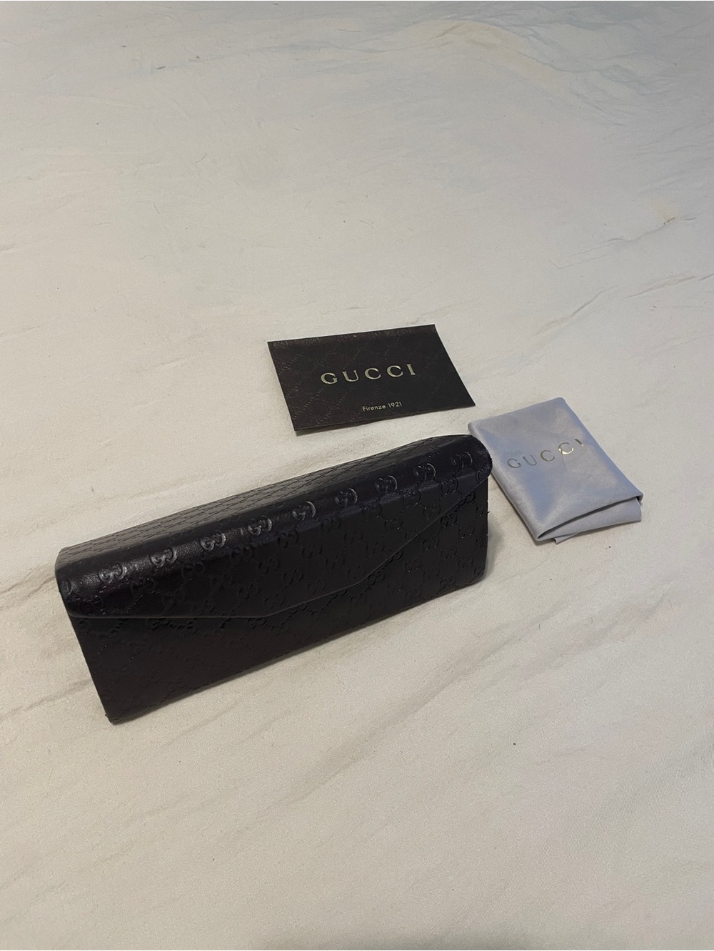 Authentic Gucci Leather Eyewear Case with Branded Cloth